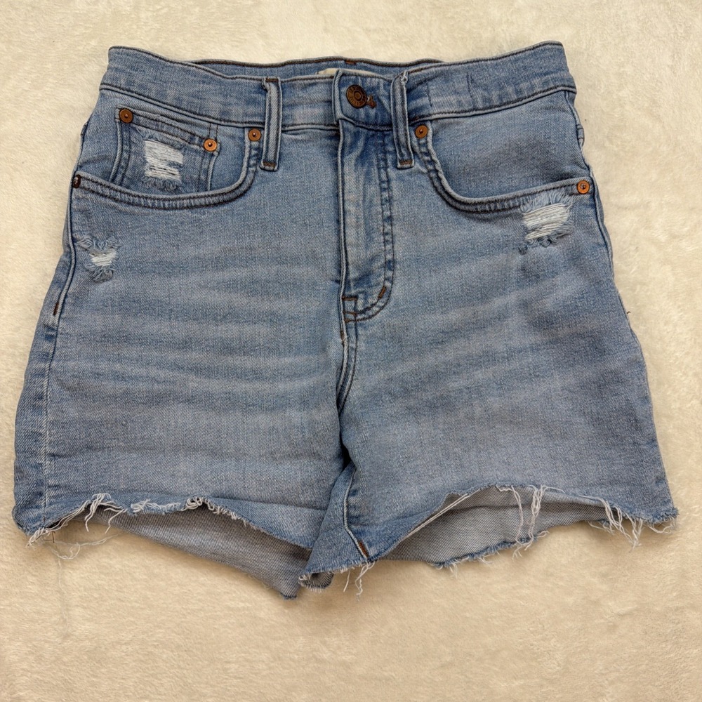Madewell High Rise Denim Shorts Distressed Frayed Hem Womens Size 26 Blue